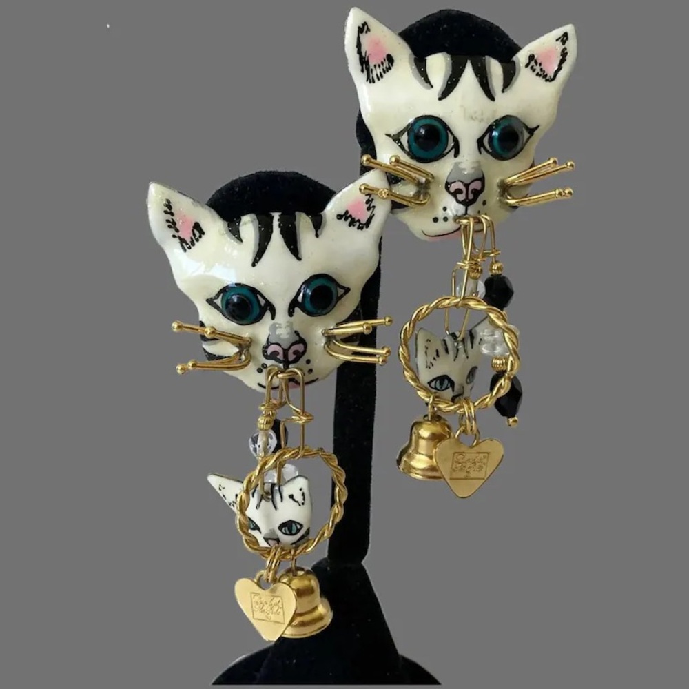 Lunch At The Ritz Cat Face Earrings